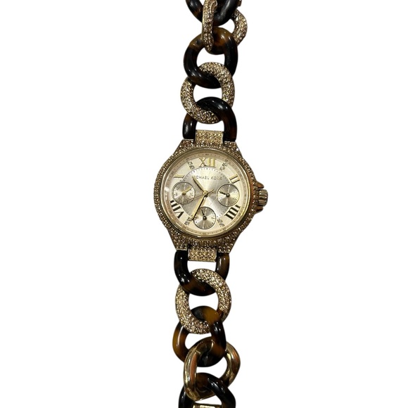 Michael Kors Gold and Brown Tortoise Women's Watch Authentic - Picture 1 of 7